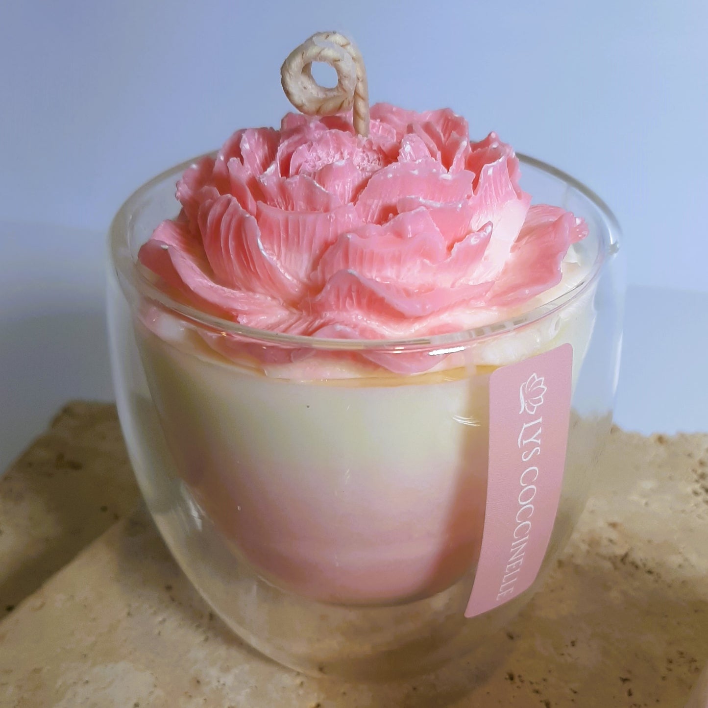 Flower candle - with peony wax flower on top