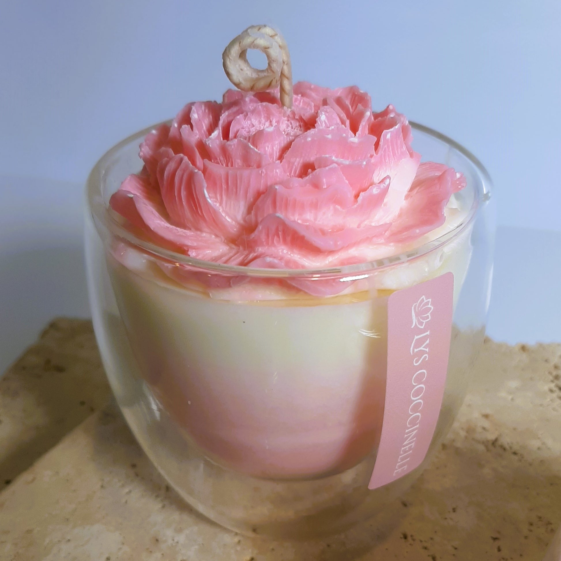 Flower candle - with peony wax flower on top