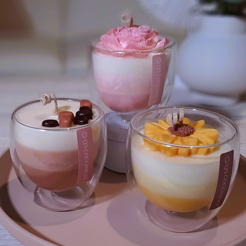 Floating flower candles. Vegan soy wax. Recyclable glassware.