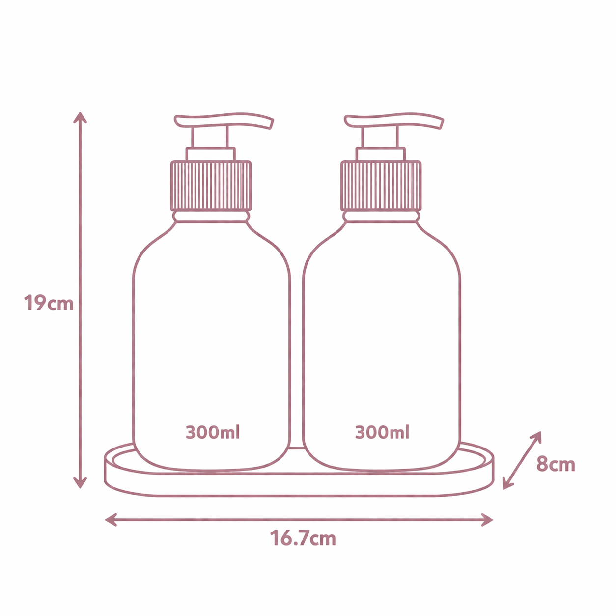 Dimensions of wash & lotion set