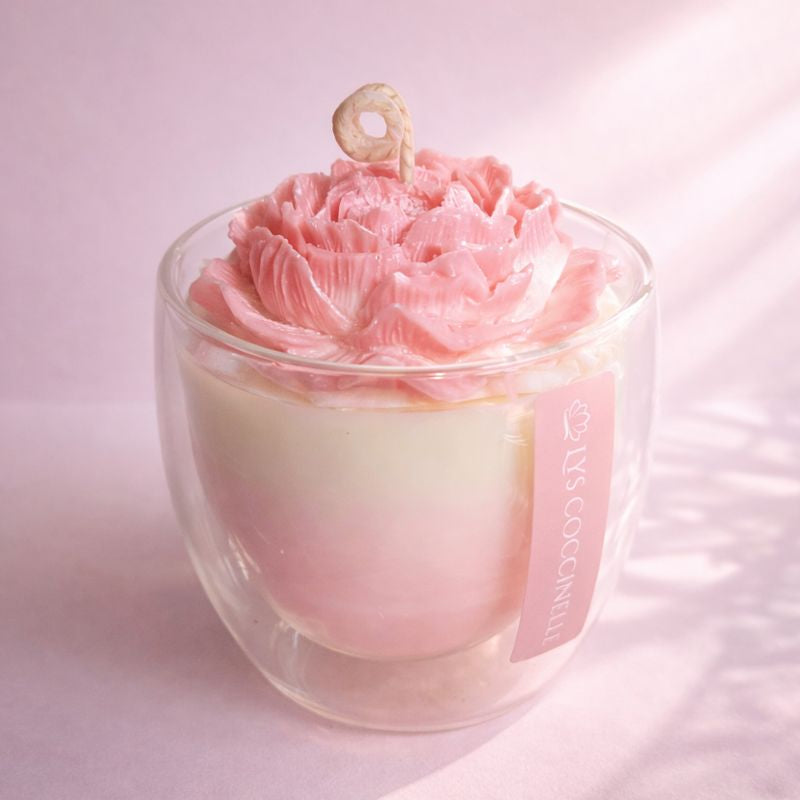 Dusk - floating flower candle in recyclable double-walled glass coffee mug