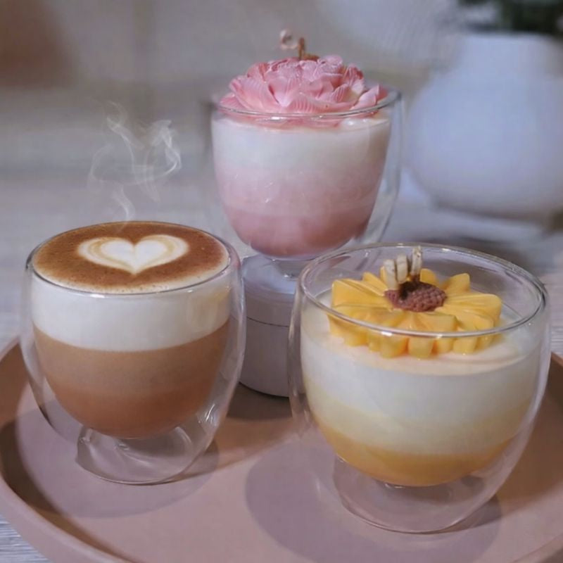 Dusk - floating flower candle in recyclable double-walled glass coffee mug