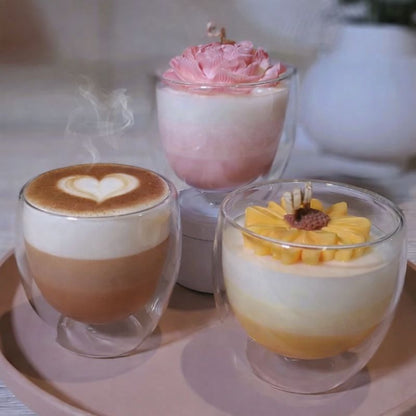 Dusk - floating flower candle in recyclable double-walled glass coffee mug