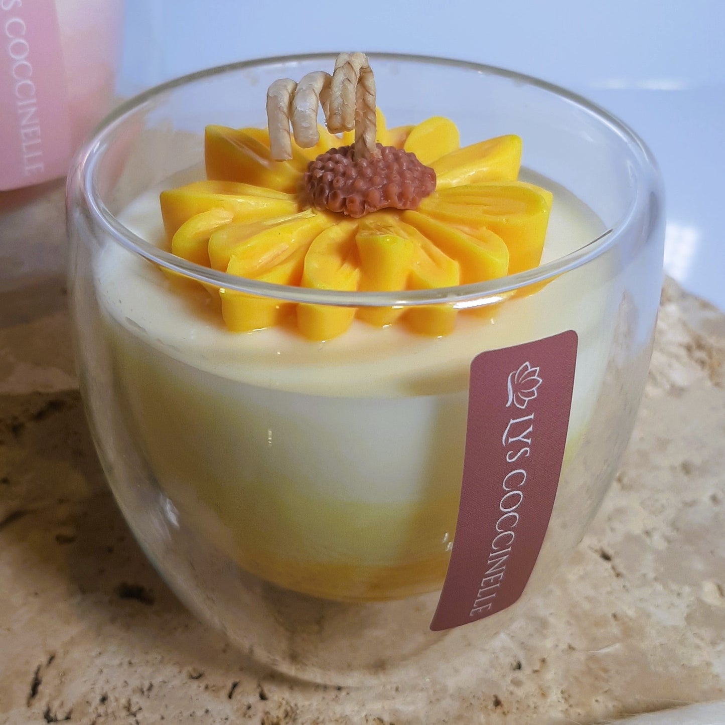 Floating flower candle with sunflower on top