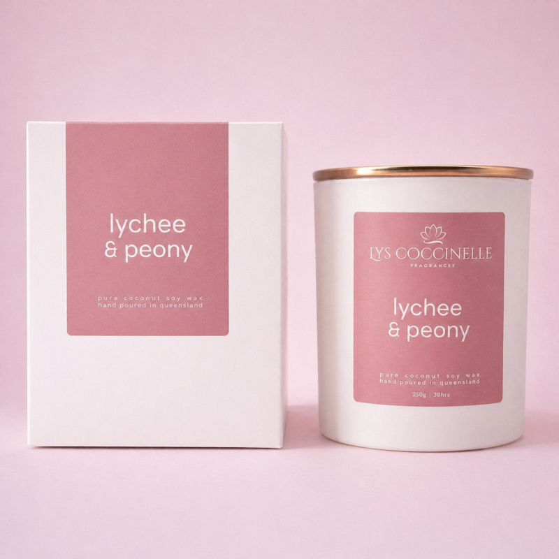 Lychee Peony  Large Candle Qld Australia