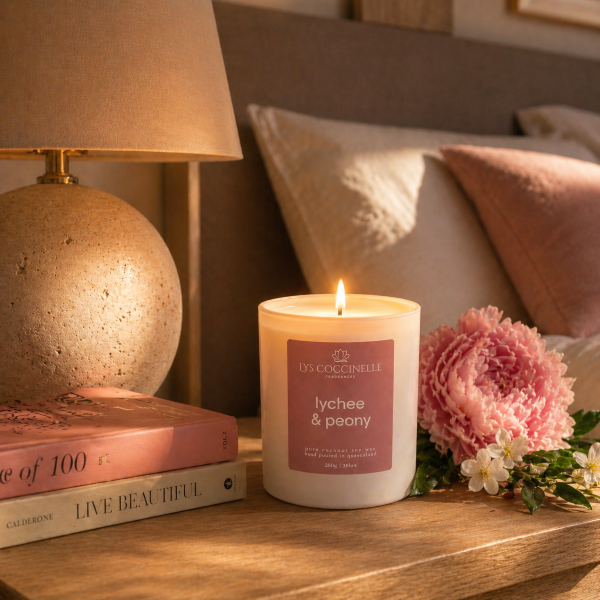 Lychee Peony  Large Candle Qld Australia
