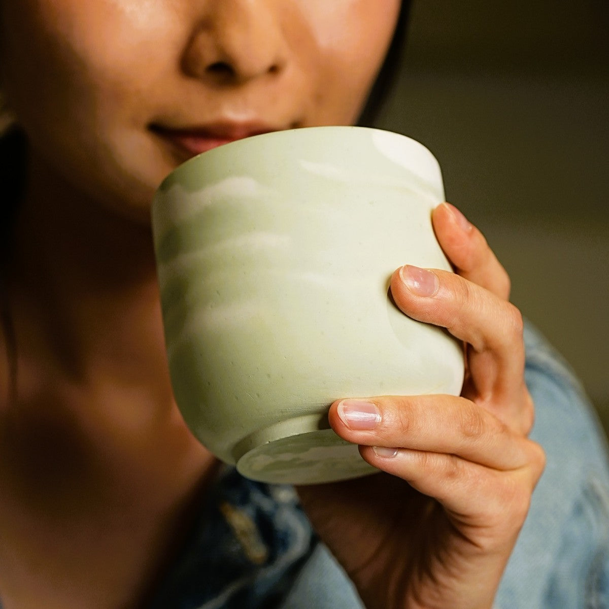 Stone Candle - Sage Green
