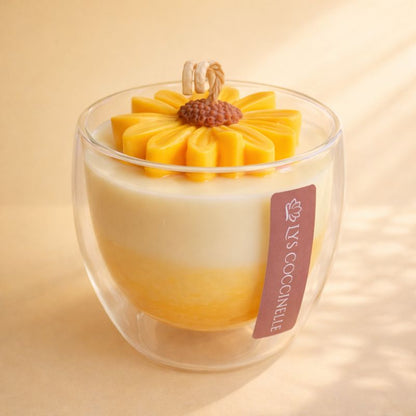 Sunrise flower candle in recyclable double-walled glass