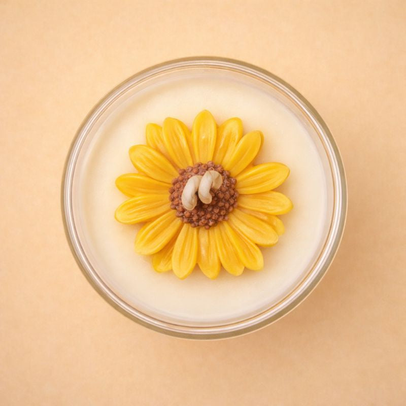 Sunrise flower candle in recyclable double-walled glass